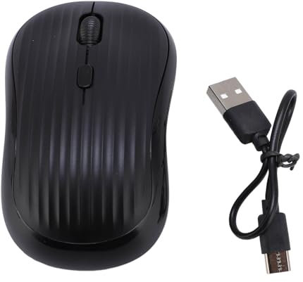 Yanmis Wireless Travel Mouse, 2.4G + Dual Mode Rechargeable Silent Black USB Optical Mouse with 3 Adjustable DPI Levels, for Laptop, PC