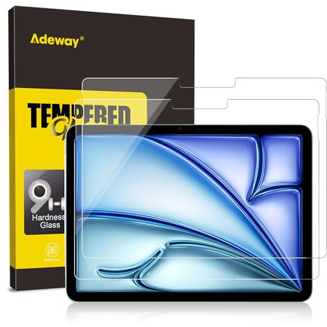 Adeway 2 Pezzi Pellicola Protettiva per iPad Air 11 (7ª 2025 M3 & 6ª 2024 M2), Vetro Temperato, Compatibile con Apple Pencil & Face ID, Facile da Installare, Anti-Graffio, Alta Trasparenza