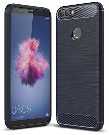 Custodia compatibile con HUAWEI P SMART FIG-LX1 FIG-L21 / ENJOY 7S (5.65) anno 2018 COVER case soft GEL SILICONE protezione flessibile SLIM matte MORBIDA TPU carbon blu