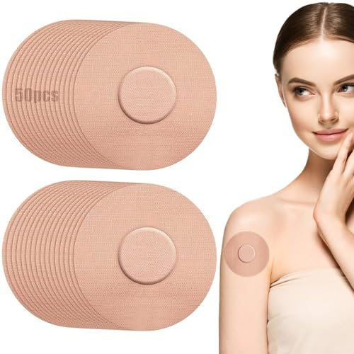 MINISOISO 50 Stück Freestyle Libre Pflaster, Freestyle Libre 1, 2 & 3 Pflaster Rund, Wasserdicht Elastisches Stoffmaterial Pflaster für Freestyle Libre 1 2 & 3 Sensor