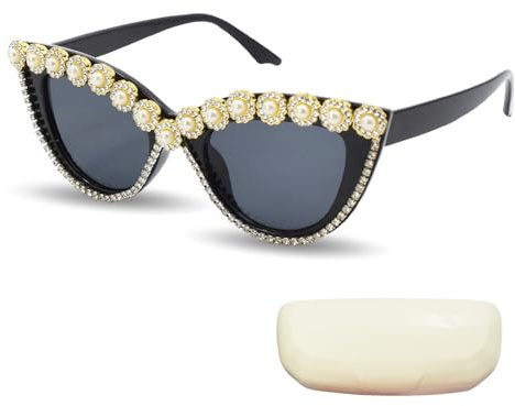 Zequech 1 Paar katzenaugenförmige, mit Diamanten besetzte Partysonnenbrille. 52 MM breite Gläser. Ideales Accessoire für Sommerstrandpartys und coole Fotos. Geeignet für alle Geschlechter