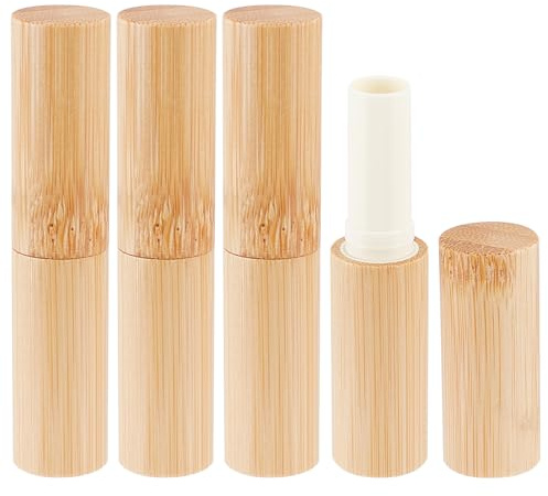 NICENEEDED 4 Stück 4g Bambus Lippenstifthülsen Nachfüllbare DIY Lippenbalsamtube Leere Behälter Mit Durchsichtigem Kunststoff Innenteil Kosmetik Lippenstift Behälter Gloss