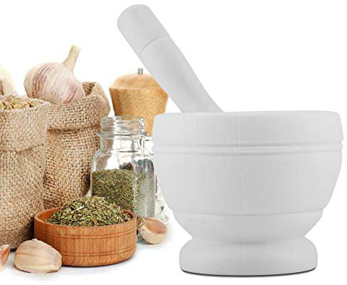Ejoyous Mortier avec Pilon, Moulin à Ail Manuel, Moulin à épices en Plastique, Mortier à Comprimés pour Graines, épices, Noix, Poivre ou Herbes (White)
