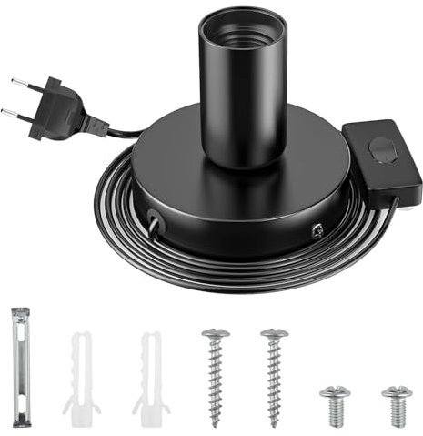 RYAN Casquillo e27 Portalamparas Con 1,8 m de Cable y Botones de Interruptor Portalámparas para Dormitorio Chimenea Pared Café Halloween Navidad Negro (No Hay Bombillas Incluidas)
