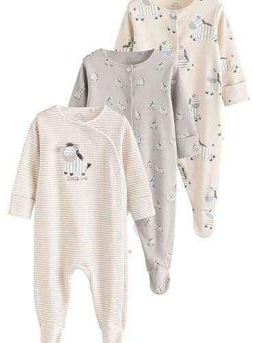 NEXT Baby 3er-Pack Zebra-Schlafanzüge aus Baumwolle Grau 56
