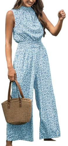 CUPSHE Damen Jumpsuit Blumen Stehkragen Weites Bein Lang Sommer Overall | Elastischer Bund, Feminine Silhouette, Leichter Stoff, Bequemer Sitz, Ideal für Urlaub, Strand und Sommerausflüge