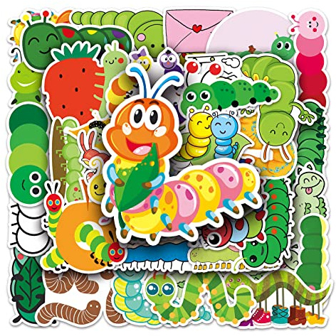 50 Stück Raupenaufkleber für Kinder, niedliche Cartoon-Insektenaufkleber, wasserdichtes Vinyl-Aufkleber-Set für Laptop, Sammelalbum, Koffer, Tagebuch, Handyhülle, Notizbuch, DIY, Handwerk, ästhetische