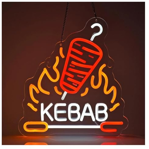 Hängende Kunst-Leuchtreklamen BBQ KEBAB Neon-LED-Schild, USB-betriebene Grilllichter, Logo-Lampen Für Zimmer, Party, Shop, Bar, Wanddekoration, 35cmх32cm