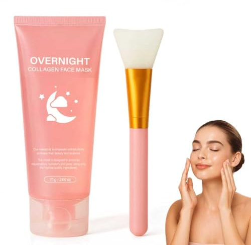 Gesichtsmaske,Collagen Night Wrapping Mask,Kollagen Maske FüR Das Gesicht - ElastizitäT Feuchtigkeitspflege,Peel-Off Maske FüR Strahlende Haut,Pinsel Inklusive,Koreanische Hautpflege(75ml)