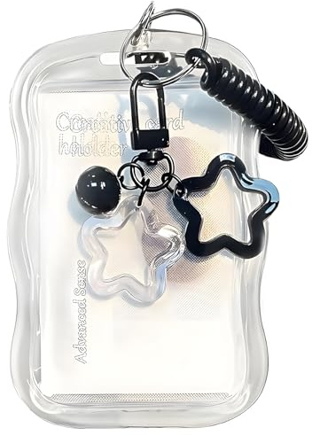 Ruispeed 1 Stück niedliche Kpop Star-Wave Fotorahmen mit Schlüsselanhänger, transparente PC-Kartenhülle, kreativer Schutz für Bus- und Schülerkarte, Fotohalter