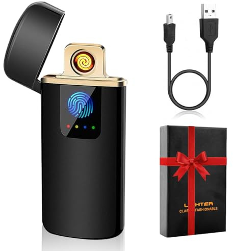 LOMUG Geschenke für Männer Lichtbogen Feuerzeug Elektrisch USB Aufladbar Touchscreen Elektro Feuerzeug mit Batterieanzeige Plasma feuerzeug für Küche Kerzen Camping, Geburtstagsgeschenk für Männer Opa
