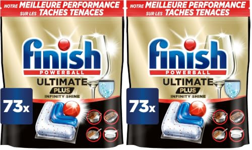 Finish Ultimate Plus Infinity Shine Pastiglie per lavastoviglie sfuse |profumo: fresco | 73 pastiglie per lavastoviglie | per una pulizia eccellente e lucentezza a diamante (Confezione da 2)