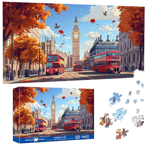 Pavemlo Puzzle 1000 Teile Big Ben Strassenszene - 41x80cm Spezialform Klassische Puzzles für Erwachsene | Unmögliches Puzzle Puzzle-Liebhaber & Anfänger | Wanddekoration