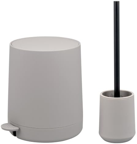 eluno Badezimmer-Set TESERO mit Soft-Touch Oberfläche, Bad-Accessoires Set 2tlg. bestehend aus 1x Kosmetikeimer 4 Liter und 1x WC-Garnitur ideal für Badezimmer und Gäste-WC aus Kunststoff (Taupe)
