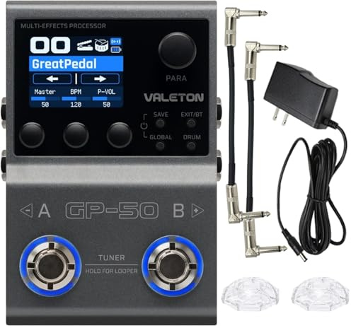 Valeton GP-50 SnapTone Multi-Effekt-Prozessor Pedal, IR-Loader & Neuronaler Amp Modeler, USB-Schnittstelle, Drum Machine, Looper, Bluetooth, 100+ FX, Patches mit Tonebird 9V Netzteil Patch Bundle