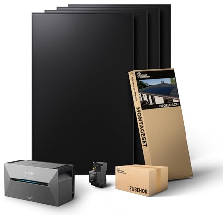 Kleines Kraftwerk 1920W Balkonkraftwerk mit Speicher Anker Solarbank 2 Pro | Ziegeldach Halterung |Solaranlage mit Speicher 800W komplett Steckdose |Balkon Kraftwerk Komplettset|4x 480Wp Solarmodule
