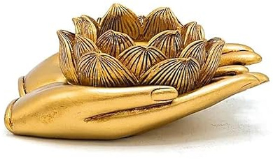 XdeliX Lotus Hände Teelichthalter Gold Polyresin 11,5 x 9,4 x 4,8 cm Deko | Für Standard-Teelichter, Spirituelle Wohnraumdekoration, Ideal für Meditation, Yoga, Feng Shui und Altarbereiche