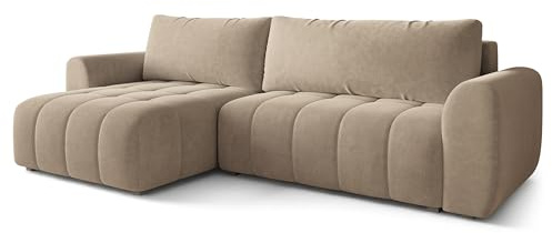Masseno Ecksofa MODARO CL mit Schlaffunktion L-Form, Klassisch Sofa mit Bettkasten, Wohnzimmersofa, Couch, Soffa, Bettsofa, Couchgarnitur - Beige, Castel 15