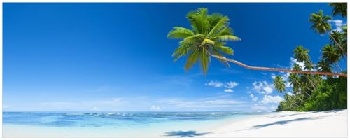 Wallario Küchenrückwand selbstklebend 115 x 50 cm, Motiv: Weißer Sandstrand am Meer - EIN Traum unter Palmen | Spritzschutz abwischbar & pflegeleicht