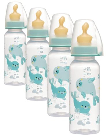 nip Standardflasche PP mit Trinksauger Anatomisch Latex, ab 6 Monate, Blau, Größe M, 250 ml, Boy (Packung mit 4)
