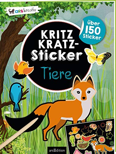 Kritzkratz-Sticker – Tiere: Über 150 Sticker | Stickerheft mit Kratzelstickern und Holzstift
