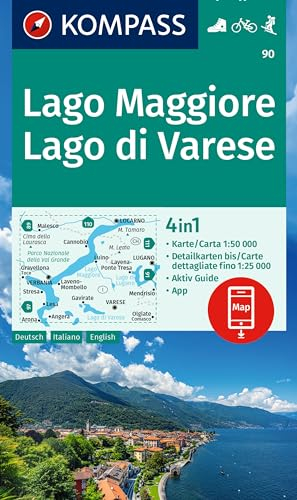 KOMPASS Wanderkarte 90 Lago Maggiore, Lago di Varese 1:50.000: 4in1 Wanderkarte, mit Aktiv Guide und 1:25000 Karten, inklusive Kartenbereich zur ... in der KOMPASS-App. Fahrradfahren. Skitouren.