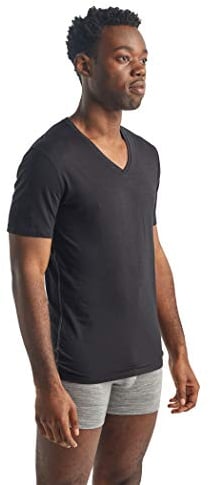 Icebreaker Hommes Laine Merino Anatomica Top à Manches Courtes avec Col V pour sous-Vêtements - Noir/Mousson, M