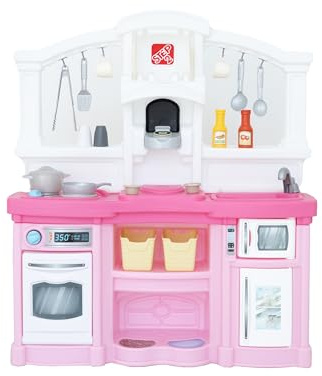 Step2 Fun with Friends Kids Kitchen Playset, Indoor/Outdoor Kitchenette, Interactive Play with Lights and Sounds, Durable Plastic, Includes 25 Piece Toy Accessories, Toddlers 2+ Years Old, Pink