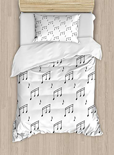 ABAKUHAUS Schwarz und weiß Bettbezug Set Einzelbett, Musiknoten, Top Qualität Weich und Warm 3 Teiligen Bettbezug mit 2 Kissenbezüge, Anthrazit grau