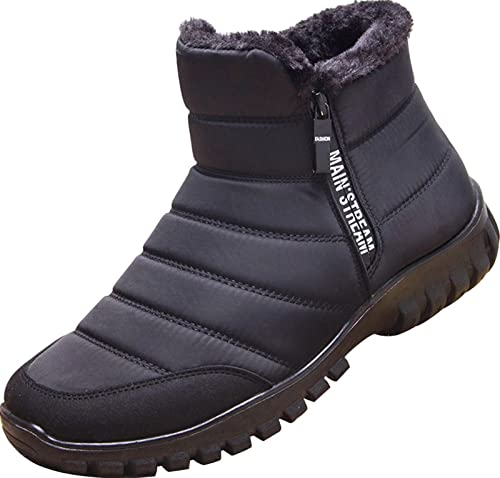 GILKUO Winterschuhe Herren Winterstiefel Wasserdicht Reißverschluss Gefüttert Schuhe Winter Schneestiefel Stiefel Warme Boots Männer Schwarz Größe 42
