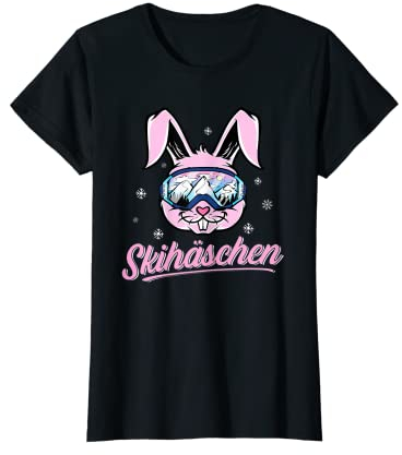 Damen Skihase Skihaserl Skihäschen Hase fährt Ski Skifahren T-Shirt