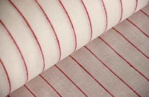 Leinen Meterware rot/weiß - Leinenstoffe bedruckt - Landhausstil - gestreift/Karo/gemustert - 100% Leinen - Naturstoff - 50 cm x 150 cm, Farbe: Feinstreifen
