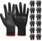 HPHST PU Besichtet Arbeitshandschuhe, 12 Paar Arbeit Handschuhe für Herren und Damen Rutschfeste Montagehandschuhe Gartenhandschuhe mit PU-Beschichtung für Bauarbeiter Mechaniker, Schwarz (Small)