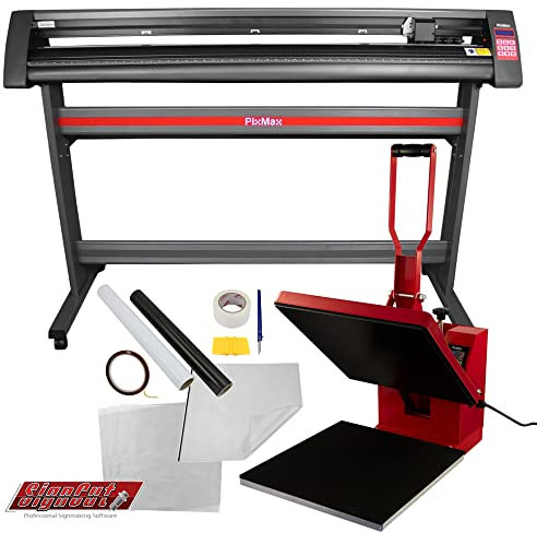 Transferpresse Hitzepresse 38cm Textilpresse Sublimation & Vinyl Schneideplotter 1350mm & Ständer SignCut Pro 2 Lizenz Teflonmatte 10 Sublimationsblätter Schwarze Weiße Vinyl Rollen Klebeband &Zubehör