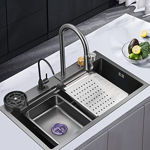 Küche Spülbecken Edelstahl Waschbecken Ausgussbecken Haushaltswaschbecken, Spülbecken Einwaschbecken Workstation Spülbecken mit Auszug, Cup-Waschmaschine für Garage, Restaurant, Waschküche, Outdoor (