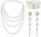 AWAVM Perlen Set mit langen Kunststoffperlen Ohrringen 3 Reihiges Stretch Perlenarmband 1920er Perlenkette 1920er Accessoires Perlen Set für Party Abschlussball Hochzeit Festival(3 Stück)