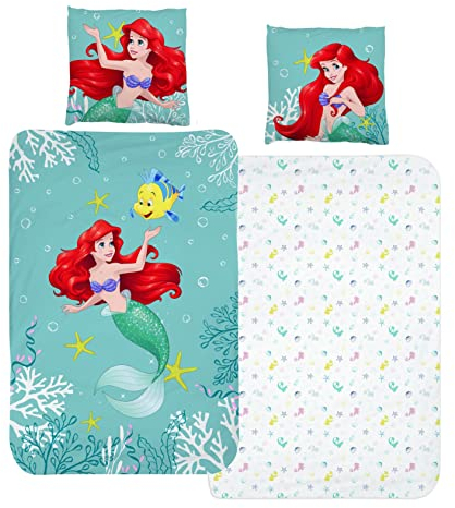 MTOnlinehandel Arielle Meerjungfrau Bettwäsche Bettbezug 135x200 80x80 Baumwolle · Kinderbettwäsche für Mädchen Disney Prinzessin Mermaid · 2 teilig