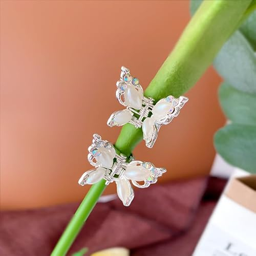 Haarklammern, Schmetterlings-Haarklammern, klein, 2 Mini-Haarklammern für Party, Hochzeit, Alltag, silberfarbenes Haar-Accessoire für Frauen, Damen, Mädchen, Blumenmädchen, Brautjungfern