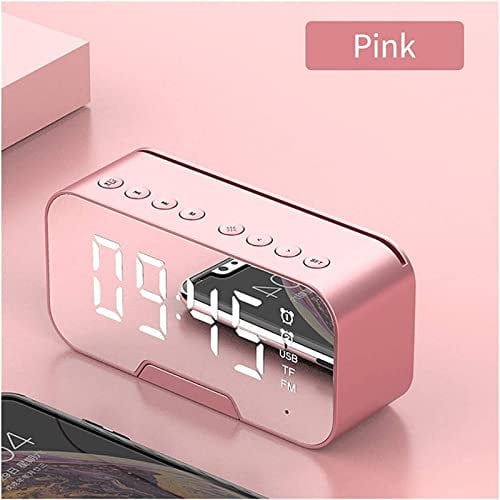 TEmkin Alarm Clock Multifunction Mirror Alarm Clock Bluetooth Speaker with FM Radio LED Mirror Snooze Wireless Subwoofer Music Player Table Clock Clock Bedside Heavy Duty