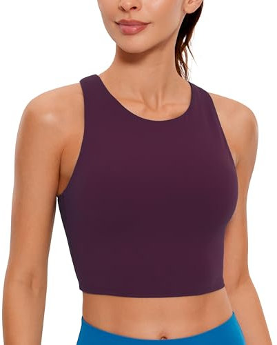 CRZ YOGA Damen Butterluxe Racerback Sport BH Gepolstert Ohne Bügel Crop Tops Longline Yoga Tank Top Fitness Sports Bra Dunkellila 38