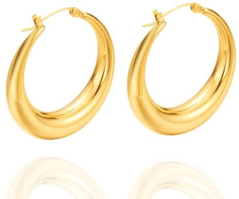 Gold Hoop Earrings For Women 18k Gold Chunky Hoop Earrings Large Gold Hoops Huggies Earrings Hypoallergenic Earrings Lightweight Hoops With s925 Sterling Silver Post For Women Girls
