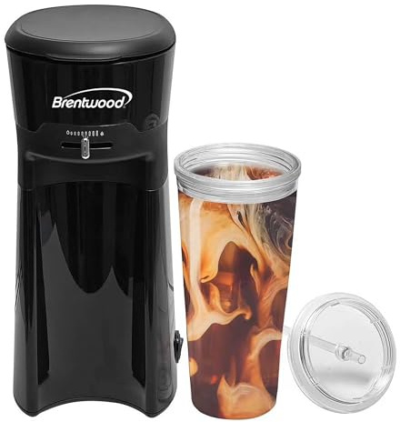 Brentwood KT-2121 Single-Serve Iced Coffee and Tea Maker with 20oz Tumbler and Reusable Filter, Black