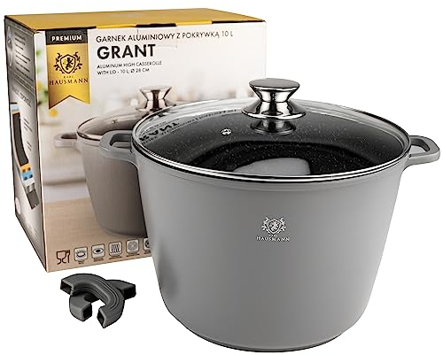 KARL HAUSMANN Faitout Induction - 14L – Ø 32 cm - Cocotte Fonte d'Aluminium - Marmite Couvercle en Verre - Casserole Tous Feux dont Induction - Revêtement Antiadhésif - Sans PFOA