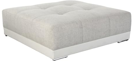 XXL-Hocker 120x120 cm mit Federkernpolsterung und markanten Steppungen in der Sitzfläche, passend zum Big Sofa 15113, Bezug Kunstleder Weiß und Strukturstoff Grau Beige / 15138
