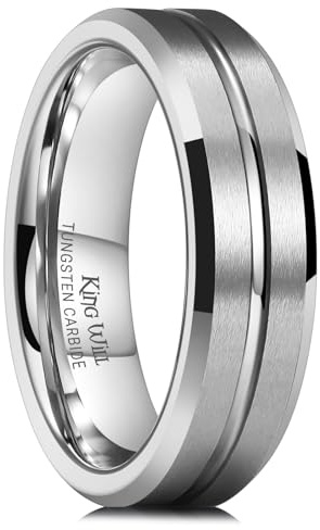King Will CLASSIC Silver/Black/Gold/Blue/Brown/Rose Gold Groove 6mm 7mm 8mm High Polish/Matte Finish Men's Tungsten Ring Wedding Band Comfort Fit