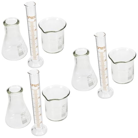 JECOMPRIS 3 Sätze Experimentelles Werkzeugset Labor-erlenmeyerkolben Konische Flasche Laborbecher Wissenschaftsbecher Wissenschaftlicher Kolben Wissenschaftliches Lehrmittel Messkolben Glas
