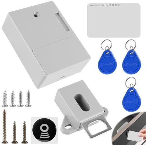 Cerradura electrónica para armario, cerradura RFID con batería, cerradura inteligente para cajones con 2 llaveros y 2 tarjetas RFID, cajón y armario de madera, cerraduras ocultas para armario de