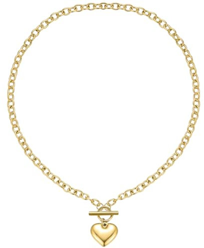 Emibele Gold Herz Charme Halsketten für Frauen, OT Toggle Chunky Büroklammer Choker Halskette, Edelstahl Nicht Anlaufen 18K Gold Plattiert Herz Anhänger Halskette Schmuck Geschenke für Valentinstag
