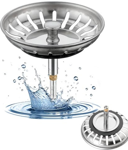 Wjelet 1 filtro di scarico universale regolabile in altezza, 82 mm, in acciaio inox, con viti da 30 mm, filtro per lavandino da cucina