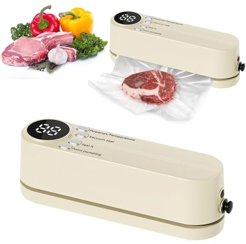 Food Storage Vacuum Sealer Machine, 3 in 1 Mini Cordless Rechargeable Food Sealer for Dry/Moist Food Storage, 4 Snack Bags, 1 Storage Bag, Inflation Pump, Ideal for Home Kitchen Use (Beige)